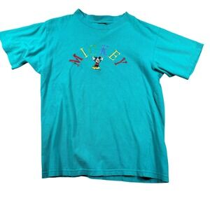 VTG‎ Mickey Unlimited Disney T Shirt Sz L Teal Embroidered Tee Y2K 90s